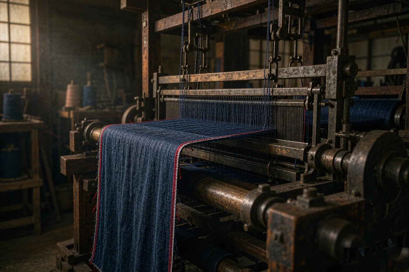 Shuttle looms weaving selvedge denim